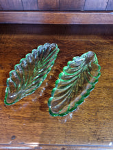Load image into Gallery viewer, Pair of Bagley Green Glass Leaf Dishes