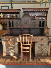 Load image into Gallery viewer, Victorian Large Heavily Carved Oak Green Man Twin Pedestal Desk