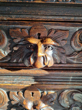 Load image into Gallery viewer, Victorian Large Heavily Carved Oak Green Man Twin Pedestal Desk