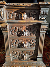 Load image into Gallery viewer, Victorian Large Heavily Carved Oak Green Man Twin Pedestal Desk