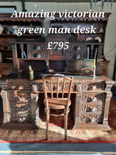Load image into Gallery viewer, Victorian Large Heavily Carved Oak Green Man Twin Pedestal Desk