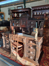 Load image into Gallery viewer, Victorian Large Heavily Carved Oak Green Man Twin Pedestal Desk