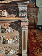 Load image into Gallery viewer, Victorian Large Heavily Carved Oak Green Man Twin Pedestal Desk