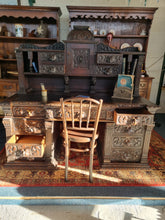 Load image into Gallery viewer, Victorian Large Heavily Carved Oak Green Man Twin Pedestal Desk