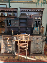 Load image into Gallery viewer, Victorian Large Heavily Carved Oak Green Man Twin Pedestal Desk