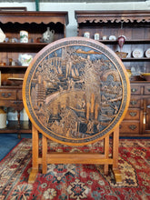 Load image into Gallery viewer, Antique Chinese Carved Hardwood Tilt Top Tea Table With Glass