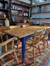 Load image into Gallery viewer, Pine & Blue Painted Kitchen Dining Table