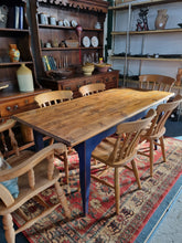 Load image into Gallery viewer, Pine & Blue Painted Kitchen Dining Table