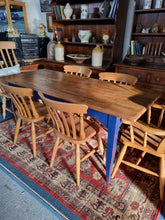 Load image into Gallery viewer, Pine & Blue Painted Kitchen Dining Table