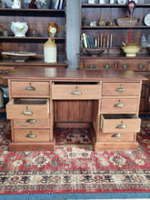 Load image into Gallery viewer, Victorian Pitch Pine Kneehole Desk