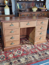 Load image into Gallery viewer, Victorian Pitch Pine Kneehole Desk