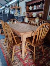 Load image into Gallery viewer, Victorian Pine Scrub Top Kitchen Table Together With An Old Pine Bench