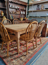 Load image into Gallery viewer, Victorian Pine Scrub Top Kitchen Table Together With An Old Pine Bench