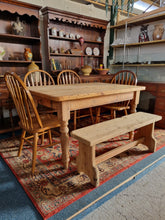 Load image into Gallery viewer, Victorian Pine Scrub Top Kitchen Table Together With An Old Pine Bench