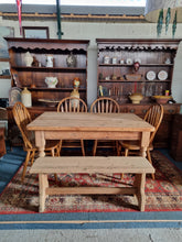 Load image into Gallery viewer, Victorian Pine Scrub Top Kitchen Table Together With An Old Pine Bench