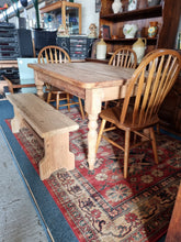 Load image into Gallery viewer, Victorian Pine Scrub Top Kitchen Table Together With An Old Pine Bench