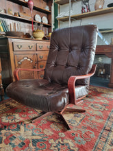 Load image into Gallery viewer, Mid Century Bentwood  Brown Leather Swivel Armchair