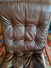 Load image into Gallery viewer, Mid Century Bentwood  Brown Leather Swivel Armchair