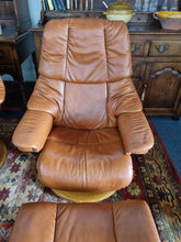Load image into Gallery viewer, Pair of Stressless Ekornes Reno Armchairs and Footstools in Paloma with a Teak Finish