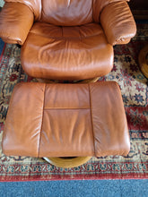 Load image into Gallery viewer, Pair of Stressless Ekornes Reno Armchairs and Footstools in Paloma with a Teak Finish
