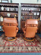 Load image into Gallery viewer, Pair of Stressless Ekornes Reno Armchairs and Footstools in Paloma with a Teak Finish