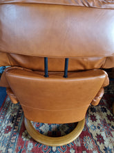 Load image into Gallery viewer, Pair of Stressless Ekornes Reno Armchairs and Footstools in Paloma with a Teak Finish