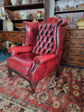 Load image into Gallery viewer, Leather Vintage Wing Back Chesterfield Armchair In Red Oxblood