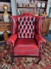 Load image into Gallery viewer, Leather Vintage Wing Back Chesterfield Armchair In Red Oxblood