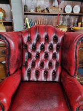 Load image into Gallery viewer, Leather Vintage Wing Back Chesterfield Armchair In Red Oxblood