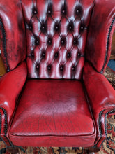 Load image into Gallery viewer, Leather Vintage Wing Back Chesterfield Armchair In Red Oxblood