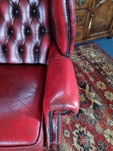 Load image into Gallery viewer, Leather Vintage Wing Back Chesterfield Armchair In Red Oxblood