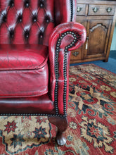 Load image into Gallery viewer, Leather Vintage Wing Back Chesterfield Armchair In Red Oxblood