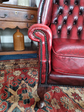 Load image into Gallery viewer, Leather Vintage Wing Back Chesterfield Armchair In Red Oxblood