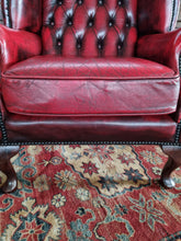 Load image into Gallery viewer, Leather Vintage Wing Back Chesterfield Armchair In Red Oxblood