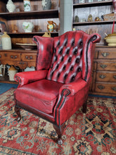 Load image into Gallery viewer, Leather Vintage Wing Back Chesterfield Armchair In Red Oxblood