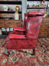 Load image into Gallery viewer, Leather Vintage Wing Back Chesterfield Armchair In Red Oxblood