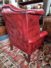 Load image into Gallery viewer, Leather Vintage Wing Back Chesterfield Armchair In Red Oxblood