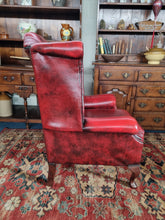 Load image into Gallery viewer, Leather Vintage Wing Back Chesterfield Armchair In Red Oxblood