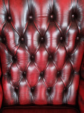 Load image into Gallery viewer, Leather Vintage Wing Back Chesterfield Armchair In Red Oxblood