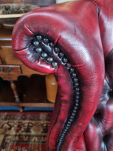 Load image into Gallery viewer, Leather Vintage Wing Back Chesterfield Armchair In Red Oxblood