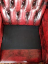 Load image into Gallery viewer, Leather Vintage Wing Back Chesterfield Armchair In Red Oxblood