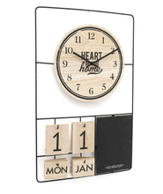 Load image into Gallery viewer, Metal &amp; Wood Clock, Date &amp; Memo Board 52x33cm
