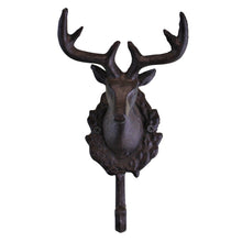 Load image into Gallery viewer, Rustic Cast Iron Wall Hooks, Single Stag Bust
