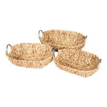 Load image into Gallery viewer, Set of 3 Oval Raffia Natural Baskets With Metal Handles

