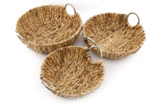 Load image into Gallery viewer, Set of 3 Round Raffia Natural Baskets With Metal Handles
