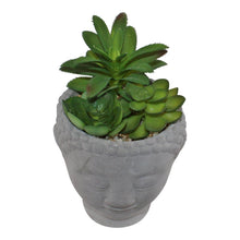 Load image into Gallery viewer, Trio of Faux Succulents in Buddha Head Cement Pot
