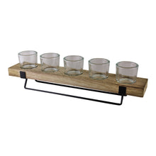 Load image into Gallery viewer, 5 Piece Glass, Wood &amp; Metal Tealight Holder
