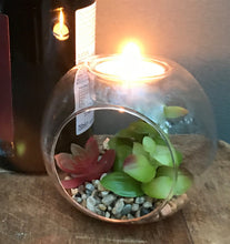 Load image into Gallery viewer, Succulent In Glass Terrarium with TeaLight Holder
