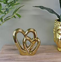 Load image into Gallery viewer, Gold Double Heart Ornament, 15cm.
