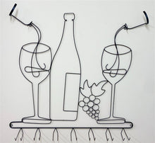Load image into Gallery viewer, Wall Mounted Black Wire Wine Bottle &amp; Glass Holder
